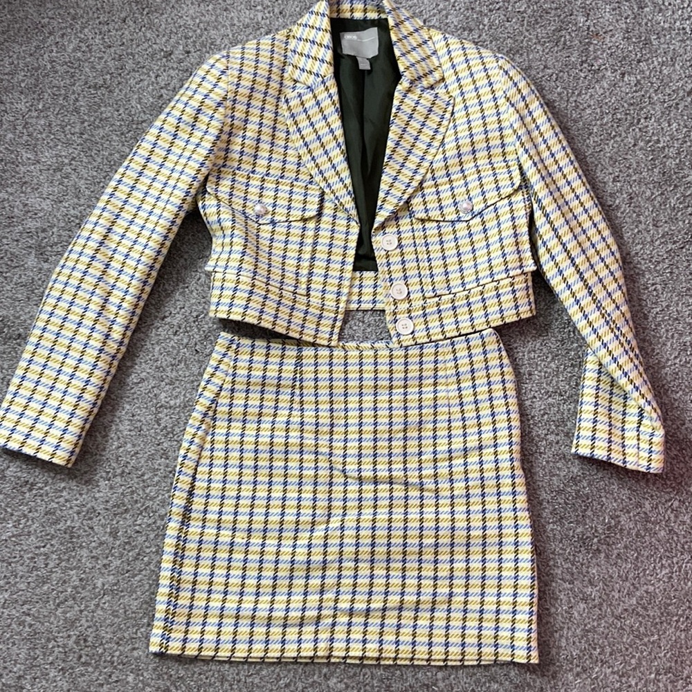 Plaid mini skirt and blazer set